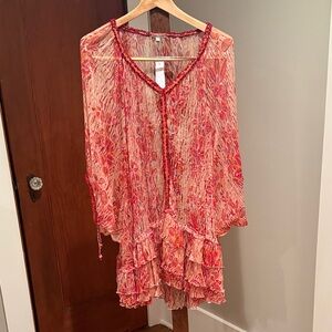 Poupette St Barth Pink Exotic Nava Poncho Sheer Beach Coverup One Size NWT